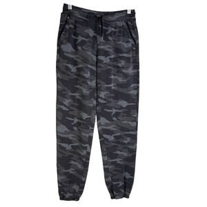 Athleta Girl Warm Up Jogger 14 Black Gray Camo Drawstring Sweatpants Zip Pocket